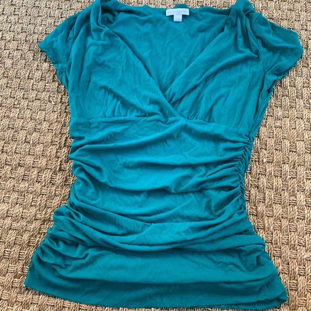 New York and Company Green Fitted V Neck Shirt